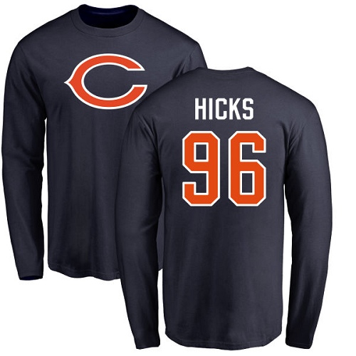 Chicago Bears Men Navy Blue Akiem Hicks Name and Number Logo NFL Football #96 Long Sleeve T Shirt